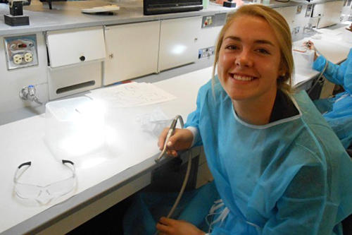 Rachel Wians in a dental lab